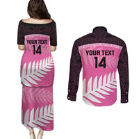 Custom New Zealand Aotearoa Cricket Couples Matching Puletasi and Long Sleeve Button Shirt Go White Silver Fern LT14 - Polynesian Pride