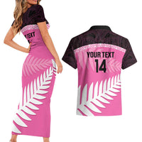 Custom New Zealand Aotearoa Cricket Couples Matching Short Sleeve Bodycon Dress and Hawaiian Shirt Go White Silver Fern LT14 - Polynesian Pride