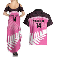 Custom New Zealand Aotearoa Cricket Couples Matching Summer Maxi Dress and Hawaiian Shirt Go White Silver Fern LT14 - Polynesian Pride