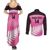 Custom New Zealand Aotearoa Cricket Couples Matching Summer Maxi Dress and Long Sleeve Button Shirt Go White Silver Fern LT14 - Polynesian Pride