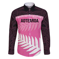 Custom New Zealand Aotearoa Cricket Family Matching Long Sleeve Bodycon Dress and Hawaiian Shirt Go White Silver Fern LT14 Dad's Shirt - Long Sleeve Pink - Polynesian Pride