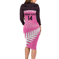 Custom New Zealand Aotearoa Cricket Family Matching Long Sleeve Bodycon Dress and Hawaiian Shirt Go White Silver Fern LT14 - Polynesian Pride