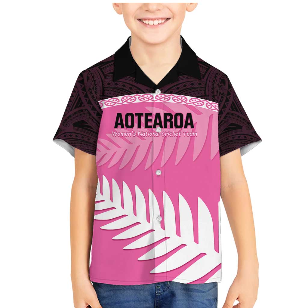 Custom New Zealand Aotearoa Cricket Family Matching Mermaid Dress and Hawaiian Shirt Go White Silver Fern LT14 Son's Shirt Pink - Polynesian Pride