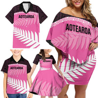 Custom New Zealand Aotearoa Cricket Family Matching Off Shoulder Short Dress and Hawaiian Shirt Go White Silver Fern LT14 - Polynesian Pride
