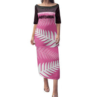 Custom New Zealand Aotearoa Cricket Family Matching Puletasi and Hawaiian Shirt Go White Silver Fern LT14 Mom's Dress Pink - Polynesian Pride