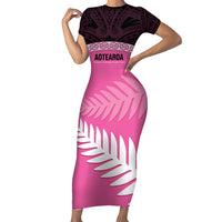 Custom New Zealand Aotearoa Cricket Family Matching Short Sleeve Bodycon Dress and Hawaiian Shirt Go White Silver Fern LT14 Mom's Dress Pink - Polynesian Pride