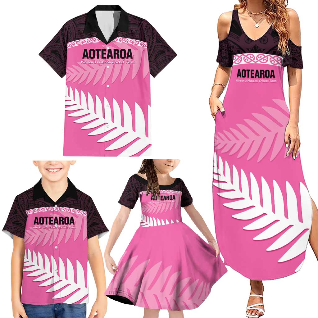 Custom New Zealand Aotearoa Cricket Family Matching Summer Maxi Dress and Hawaiian Shirt Go White Silver Fern LT14 - Polynesian Pride