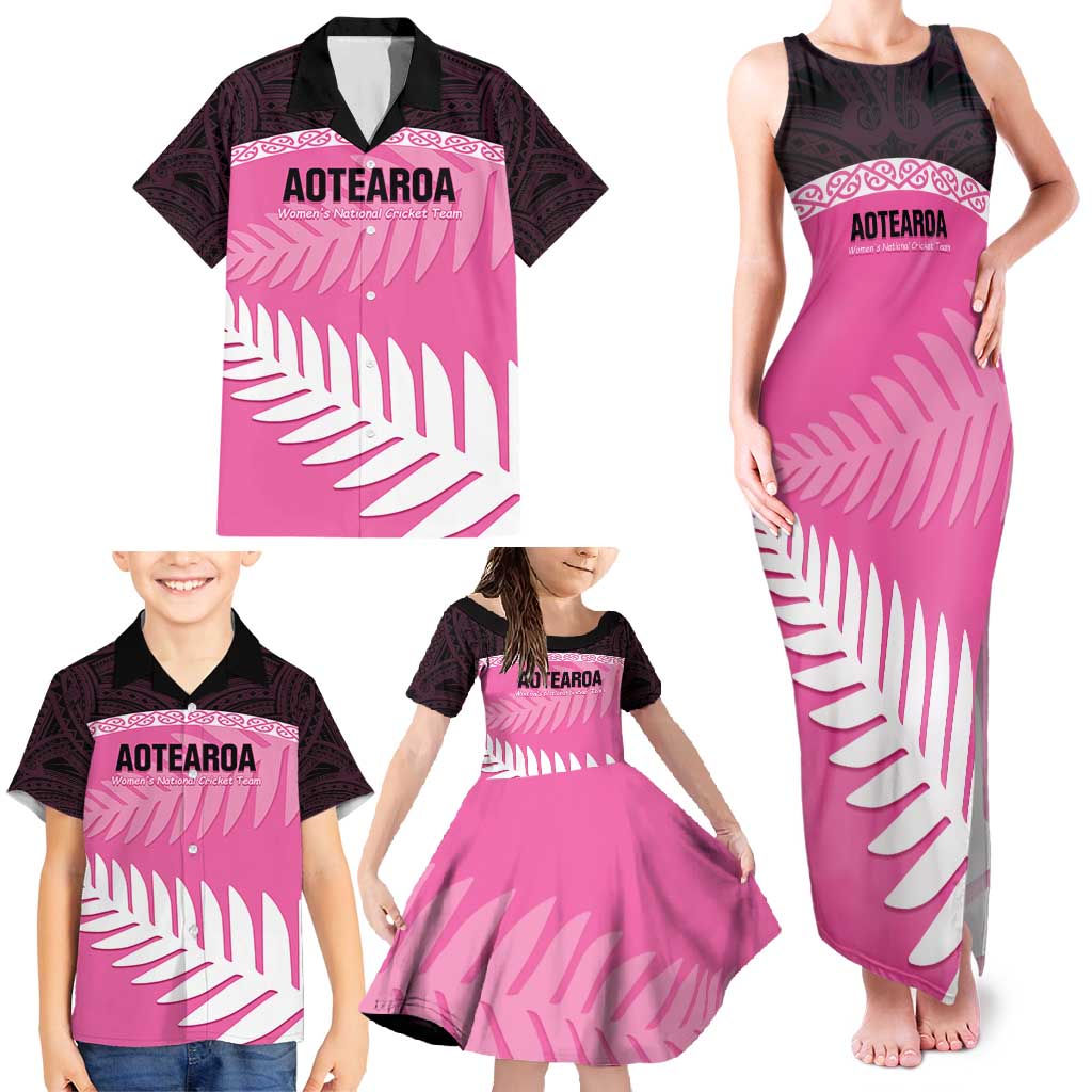 Custom New Zealand Aotearoa Cricket Family Matching Tank Maxi Dress and Hawaiian Shirt Go White Silver Fern LT14 - Polynesian Pride