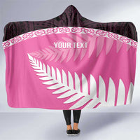 Custom New Zealand Aotearoa Cricket Hooded Blanket Go White Silver Fern LT14 One Size Pink - Polynesian Pride