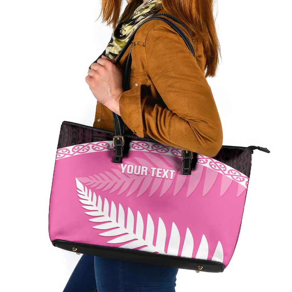 Custom New Zealand Aotearoa Cricket Leather Tote Bag Go White Silver Fern LT14 Pink - Polynesian Pride