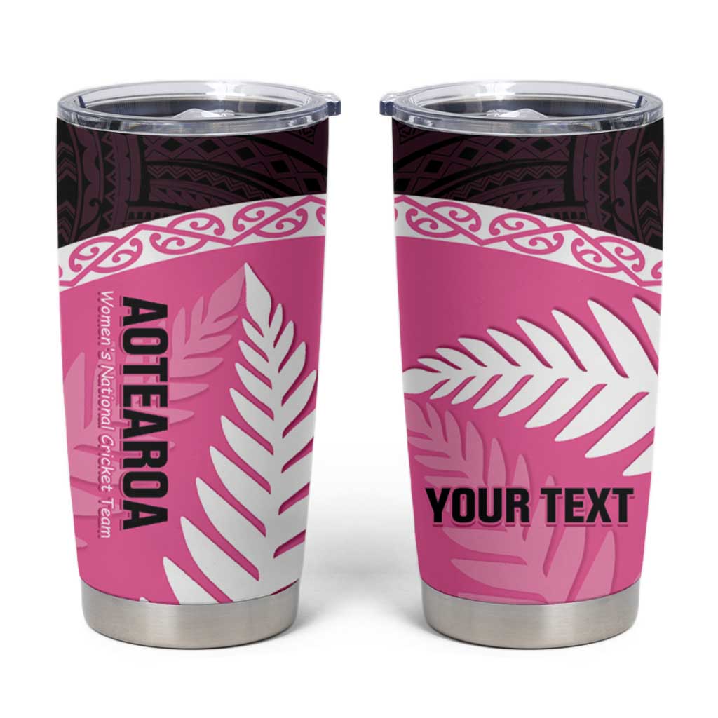 Personalised Aotearoa Cricket Tumbler Cup Go White Silver Fern LT14 Pink - Polynesian Pride