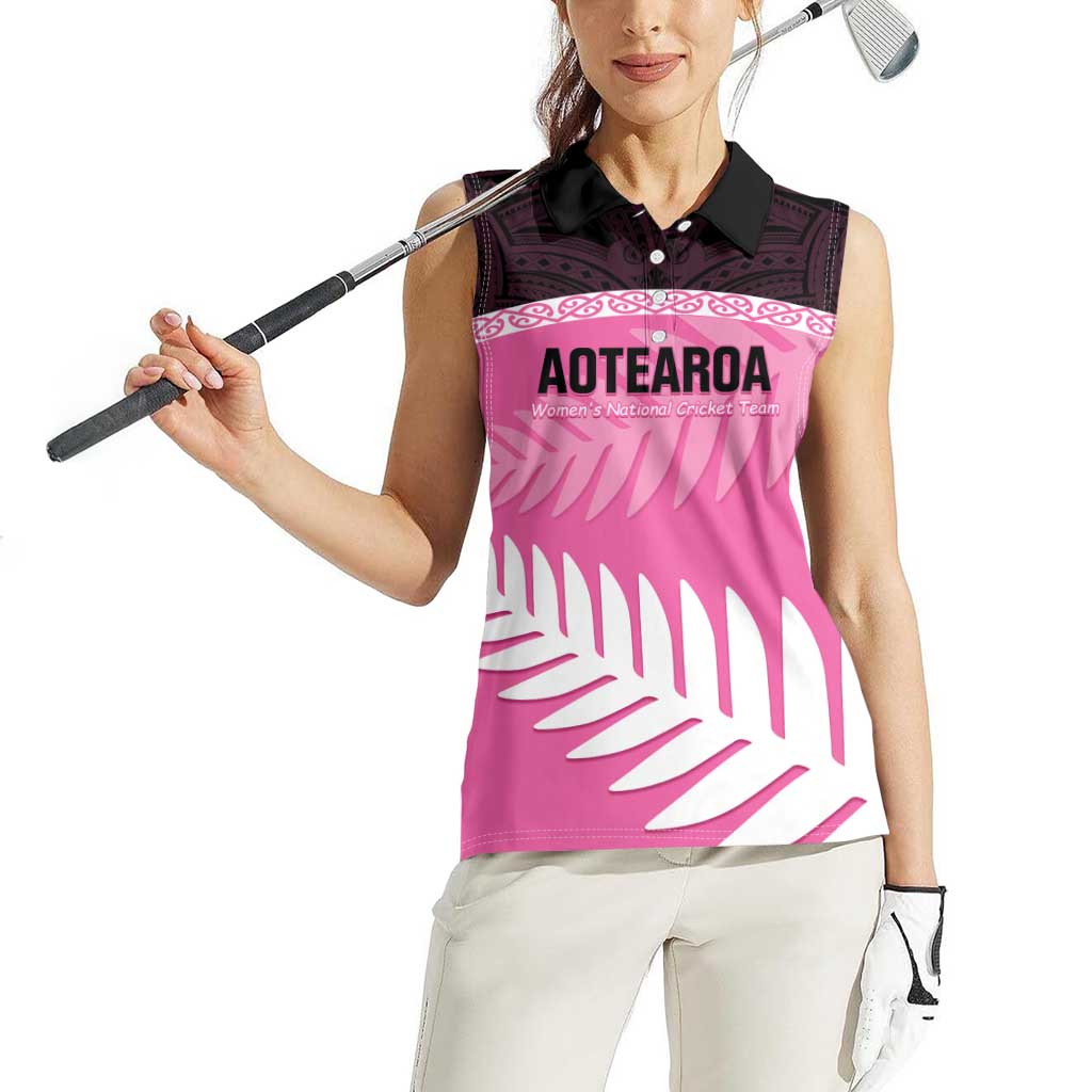 Custom New Zealand Aotearoa Cricket Women Sleeveless Polo Shirt Go White Silver Fern LT14 - Polynesian Pride