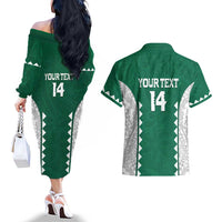 Custom Hawaii Volleyball Couples Matching Off The Shoulder Long Sleeve Dress and Hawaiian Shirt Hawaiian Kakau Pattern LT14 - Polynesian Pride