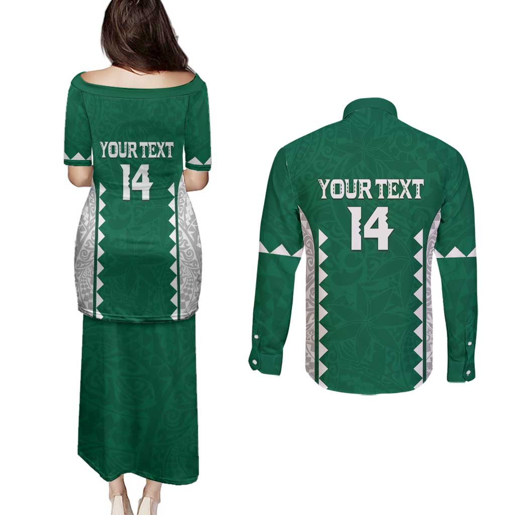 Custom Hawaii Volleyball Couples Matching Puletasi and Long Sleeve Button Shirt Hawaiian Kakau Pattern