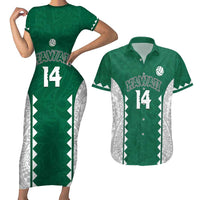 Custom Hawaii Volleyball Couples Matching Short Sleeve Bodycon Dress and Hawaiian Shirt Hawaiian Kakau Pattern LT14 Green - Polynesian Pride