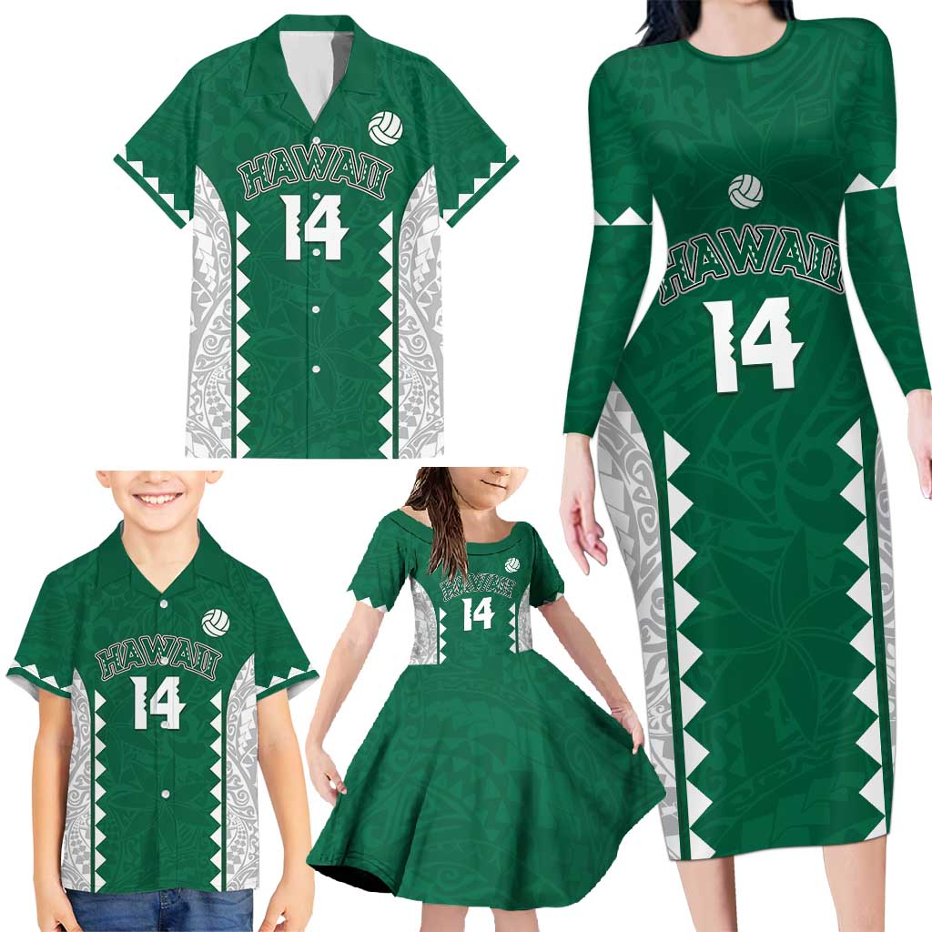 Custom Hawaii Volleyball Family Matching Long Sleeve Bodycon Dress and Hawaiian Shirt Hawaiian Kakau Pattern LT14 - Polynesian Pride