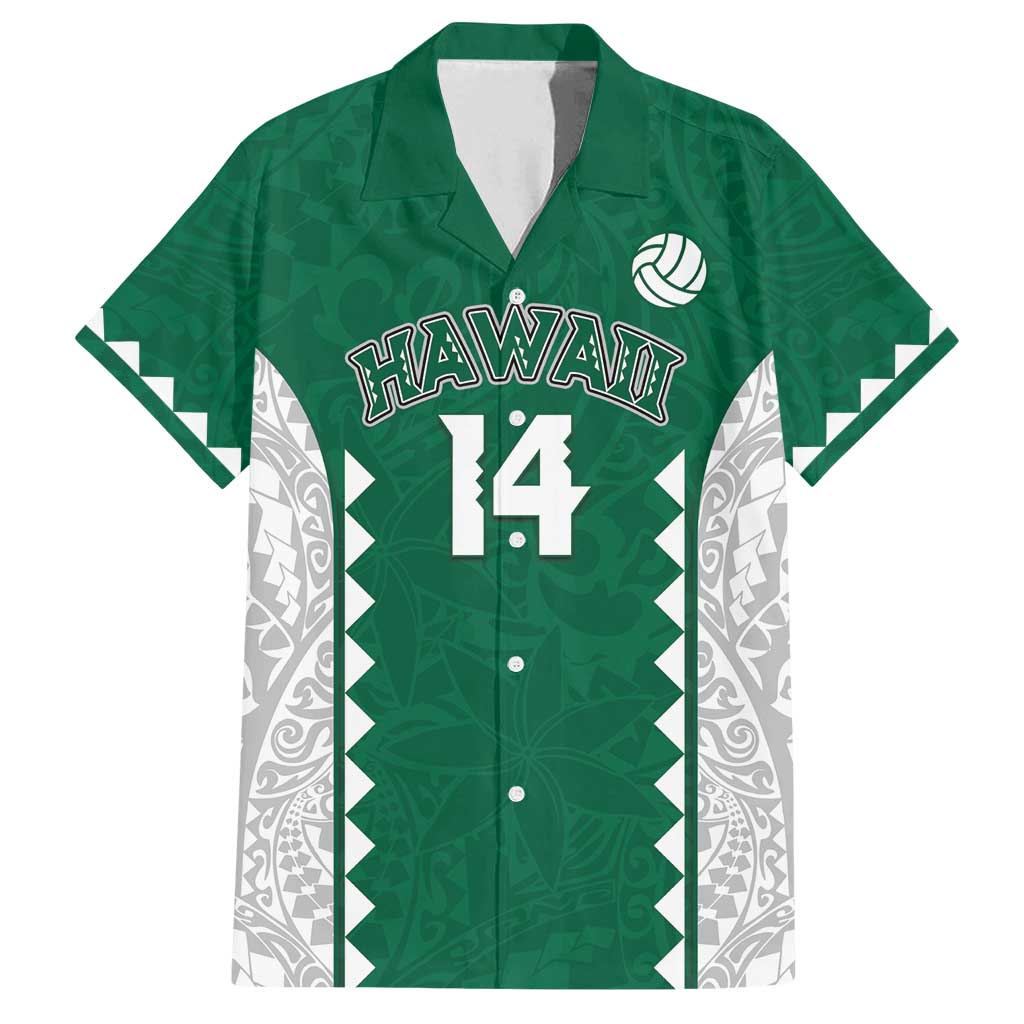 Custom Hawaii Volleyball Family Matching Long Sleeve Bodycon Dress and Hawaiian Shirt Hawaiian Kakau Pattern LT14 Dad's Shirt - Short Sleeve Green - Polynesian Pride