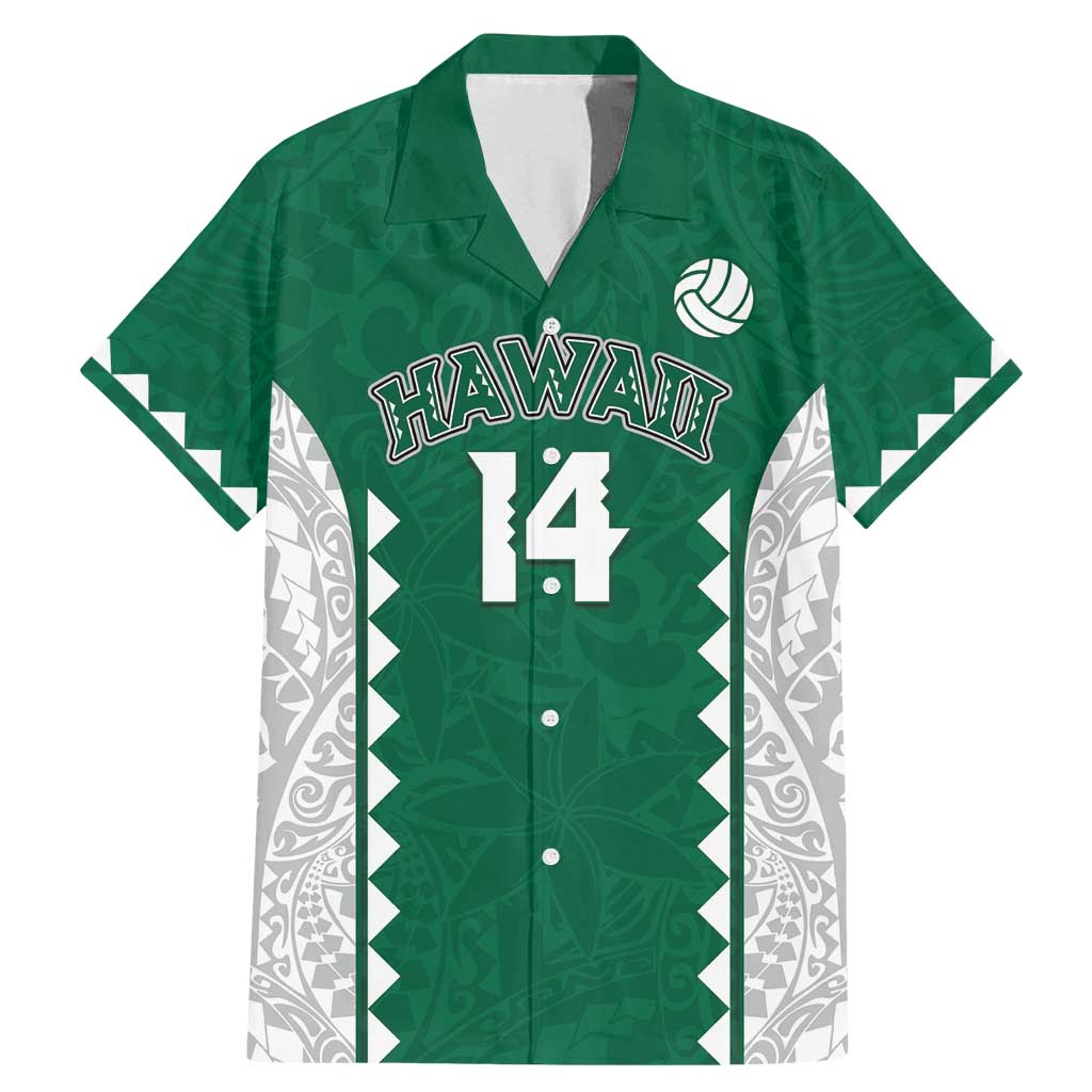 Custom Hawaii Volleyball Family Matching Mermaid Dress and Hawaiian Shirt Hawaiian Kakau Pattern LT14 Dad's Shirt - Short Sleeve Green - Polynesian Pride