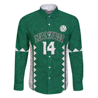 Custom Hawaii Volleyball Family Matching Mermaid Dress and Hawaiian Shirt Hawaiian Kakau Pattern LT14 Dad's Shirt - Long Sleeve Green - Polynesian Pride