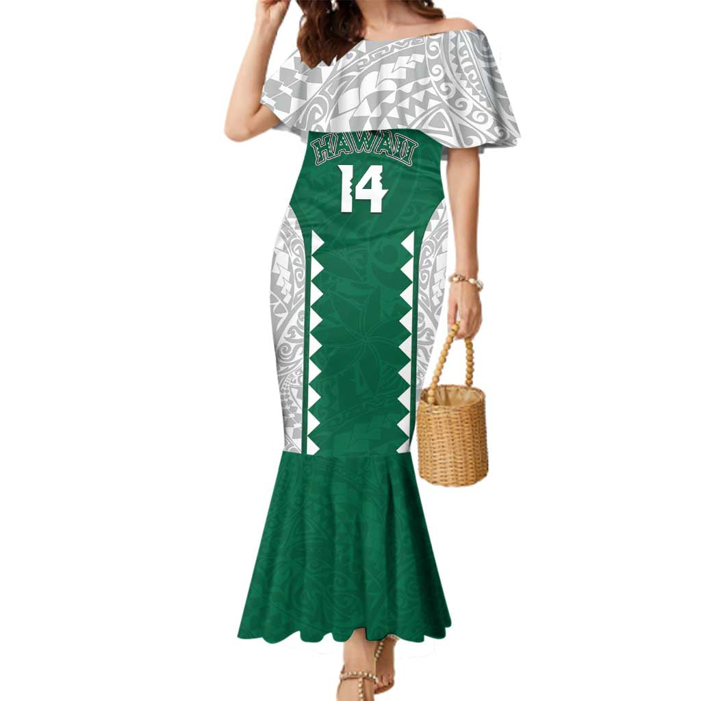Custom Hawaii Volleyball Family Matching Mermaid Dress and Hawaiian Shirt Hawaiian Kakau Pattern LT14 Mom's Dress Green - Polynesian Pride