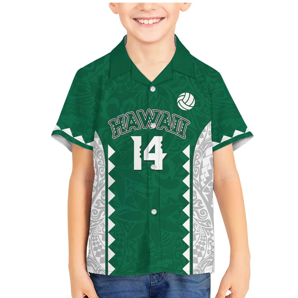 Custom Hawaii Volleyball Family Matching Mermaid Dress and Hawaiian Shirt Hawaiian Kakau Pattern LT14 Son's Shirt Green - Polynesian Pride