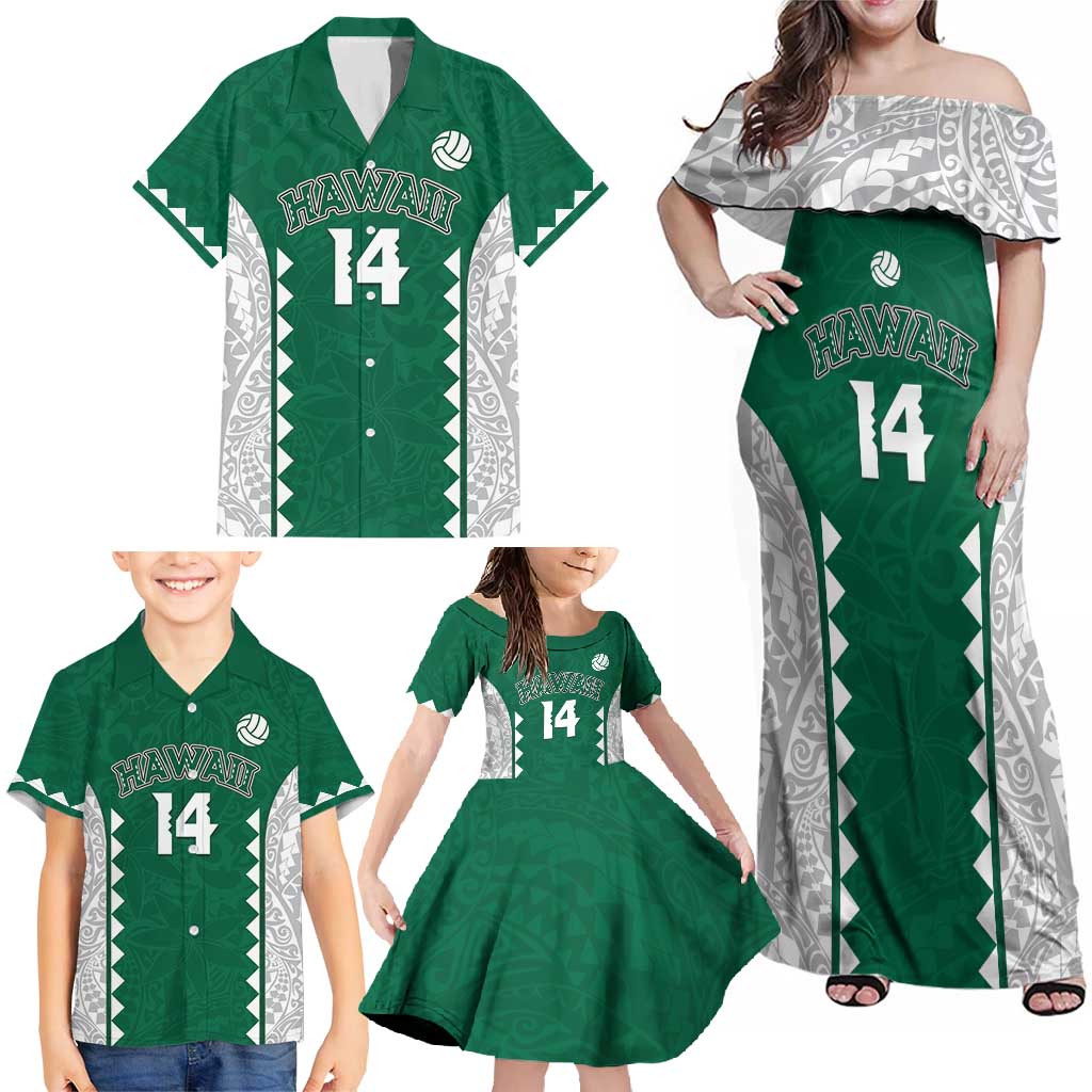 Custom Hawaii Volleyball Family Matching Off Shoulder Maxi Dress and Hawaiian Shirt Hawaiian Kakau Pattern LT14 - Polynesian Pride