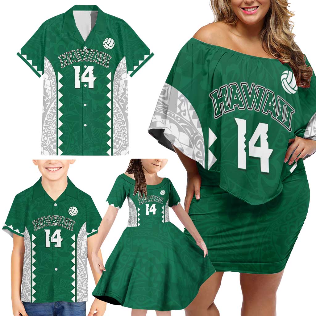 Custom Hawaii Volleyball Family Matching Off Shoulder Short Dress and Hawaiian Shirt Hawaiian Kakau Pattern LT14 - Polynesian Pride