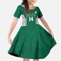 Custom Hawaii Volleyball Family Matching Puletasi and Hawaiian Shirt Hawaiian Kakau Pattern LT14 Daughter's Dress Green - Polynesian Pride