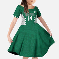 Custom Hawaii Volleyball Family Matching Short Sleeve Bodycon Dress and Hawaiian Shirt Hawaiian Kakau Pattern LT14 Daughter's Dress Green - Polynesian Pride