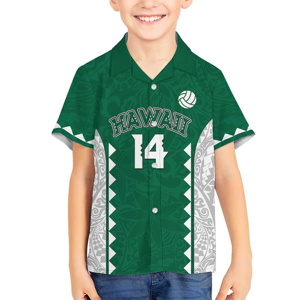 Custom Hawaii Volleyball Family Matching Short Sleeve Bodycon Dress and Hawaiian Shirt Hawaiian Kakau Pattern LT14 Son's Shirt Green - Polynesian Pride