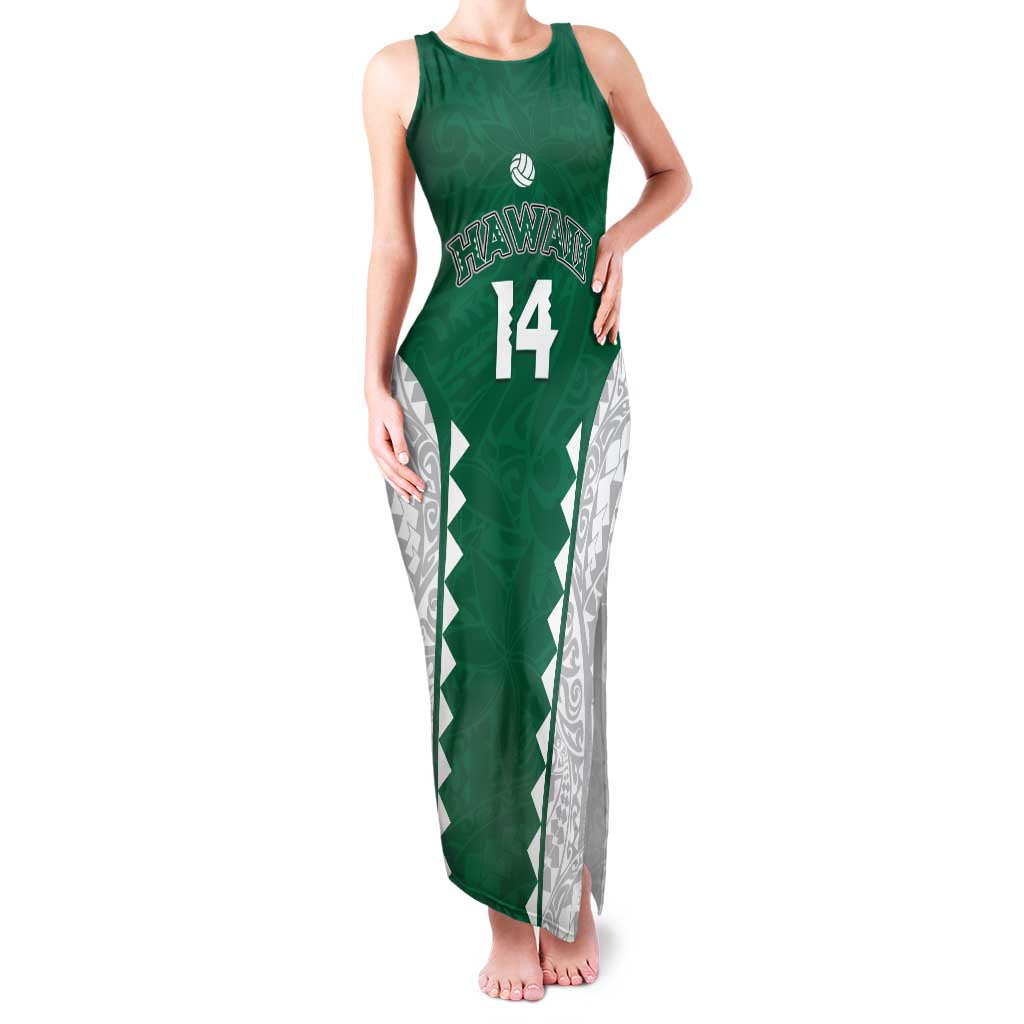 Custom Hawaii Volleyball Family Matching Tank Maxi Dress and Hawaiian Shirt Hawaiian Kakau Pattern LT14 Mom's Dress Green - Polynesian Pride