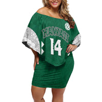 Custom Hawaii Volleyball Off Shoulder Short Dress Hawaiian Kakau Pattern LT14 Women Green - Polynesian Pride