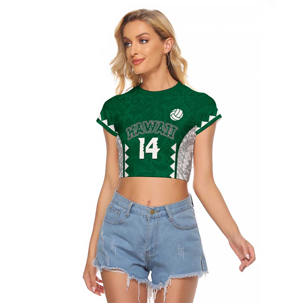 Custom Hawaii Volleyball Raglan Cropped T Shirt Hawaiian Kakau Pattern LT14 Female Green - Polynesian Pride