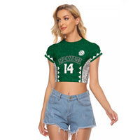 Custom Hawaii Volleyball Raglan Cropped T Shirt Hawaiian Kakau Pattern LT14 Female Green - Polynesian Pride