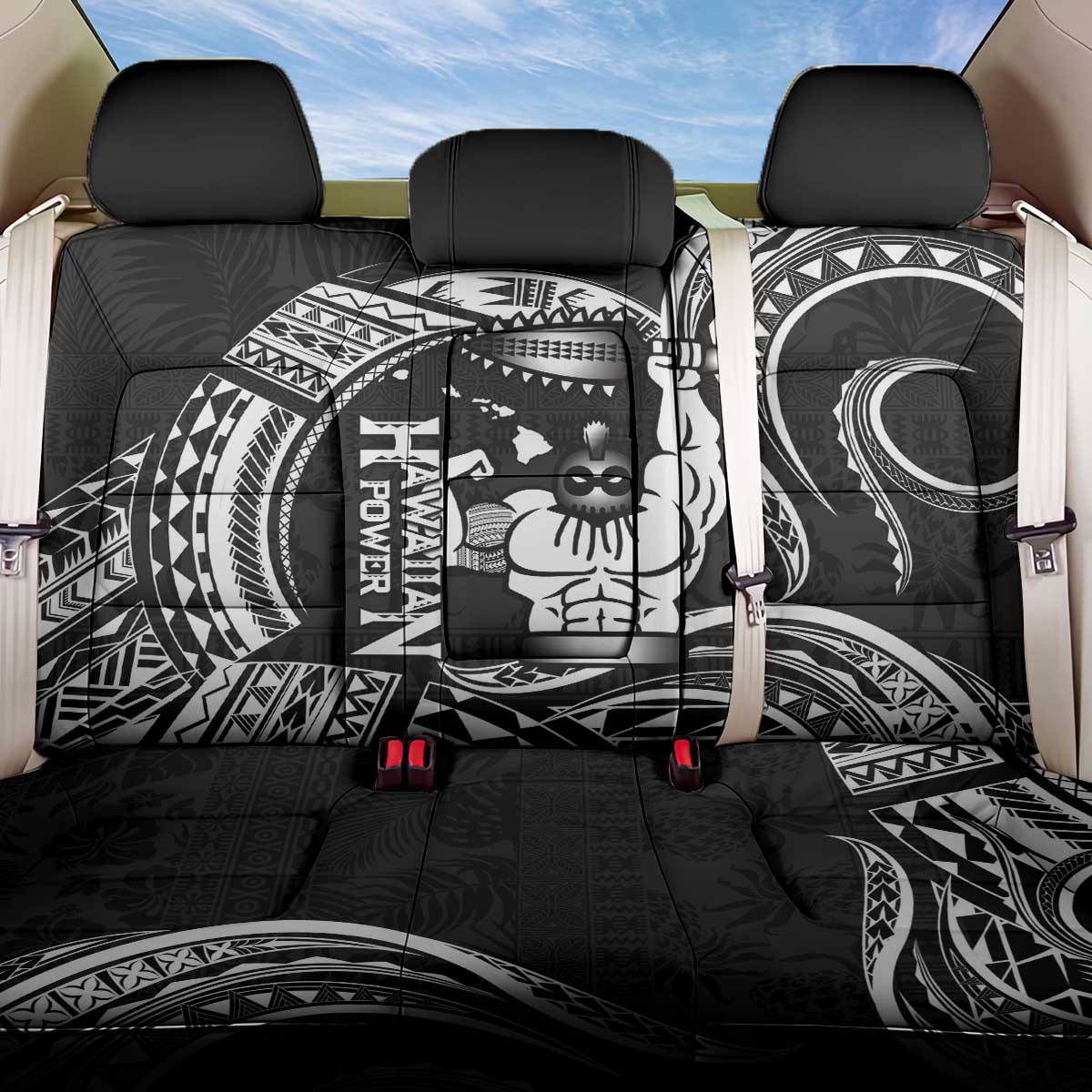 Black Hawaii Ikaika Warrior Back Car Seat Cover Hawaiian Power LT14 One Size Black - Polynesian Pride