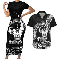 Black Hawaii Ikaika Warrior Couples Matching Short Sleeve Bodycon Dress and Hawaiian Shirt Hawaiian Power
