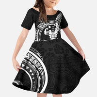 Black Hawaii Ikaika Warrior Family Matching Mermaid Dress and Hawaiian Shirt Hawaiian Power LT14 Daughter's Dress Black - Polynesian Pride