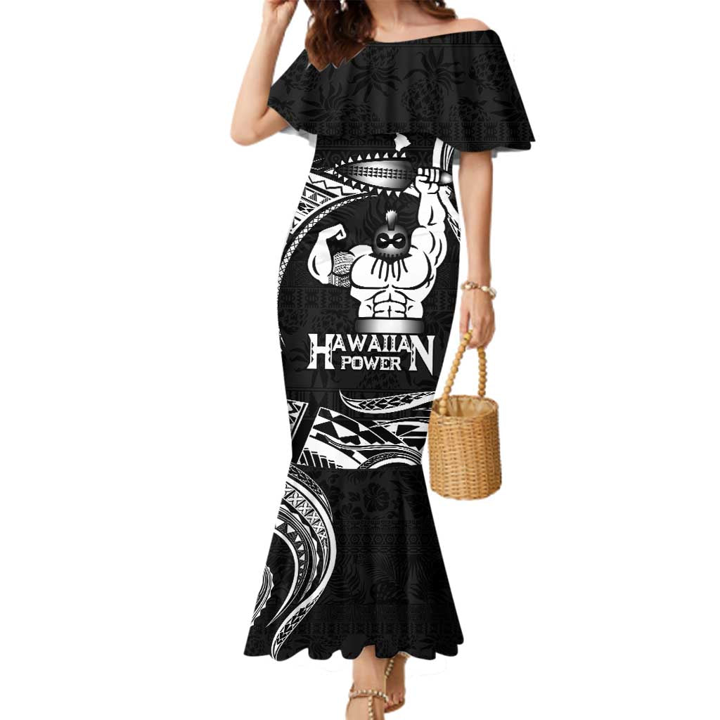 Black Hawaii Ikaika Warrior Family Matching Mermaid Dress and Hawaiian Shirt Hawaiian Power LT14 Mom's Dress Black - Polynesian Pride