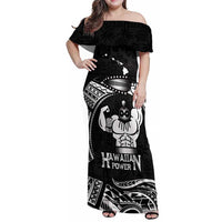 Black Hawaii Ikaika Warrior Family Matching Off Shoulder Maxi Dress and Hawaiian Shirt Hawaiian Power LT14 Mom's Dress Black - Polynesian Pride