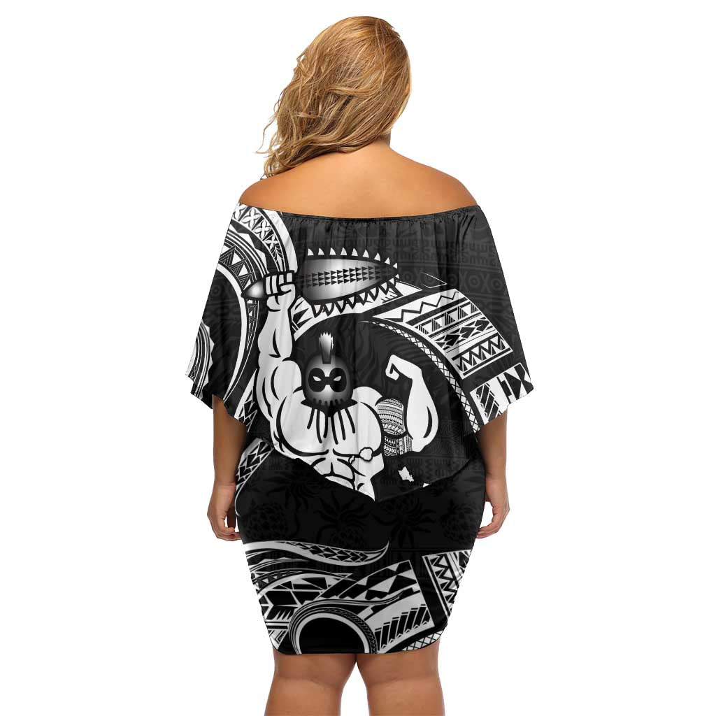 Black Hawaii Ikaika Warrior Family Matching Off Shoulder Short Dress and Hawaiian Shirt Hawaiian Power