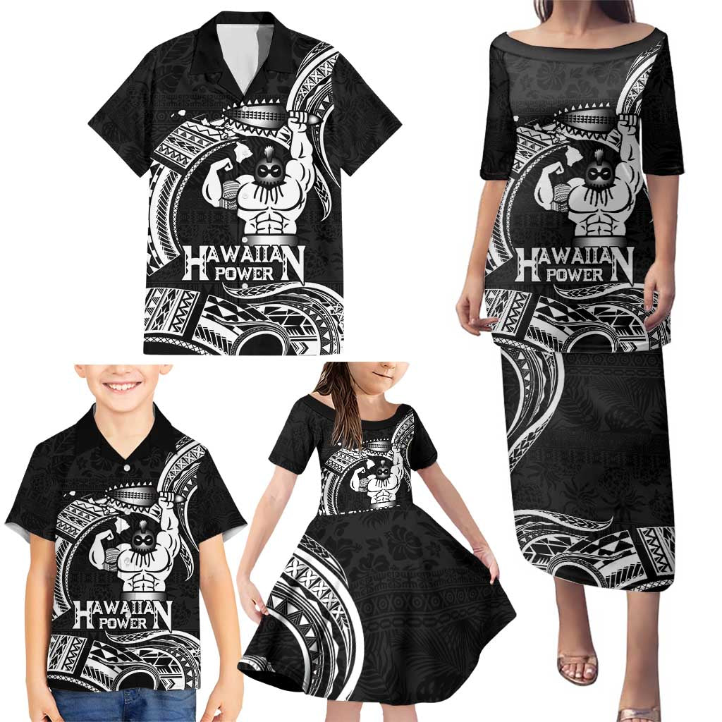 Black Hawaii Ikaika Warrior Family Matching Puletasi and Hawaiian Shirt Hawaiian Power LT14 - Polynesian Pride