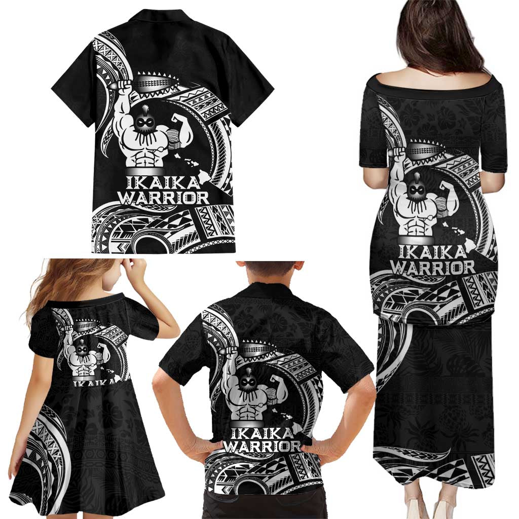 Black Hawaii Ikaika Warrior Family Matching Puletasi and Hawaiian Shirt Hawaiian Power LT14 - Polynesian Pride