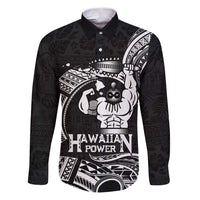 Black Hawaii Ikaika Warrior Family Matching Puletasi and Hawaiian Shirt Hawaiian Power LT14 Dad's Shirt - Long Sleeve Black - Polynesian Pride