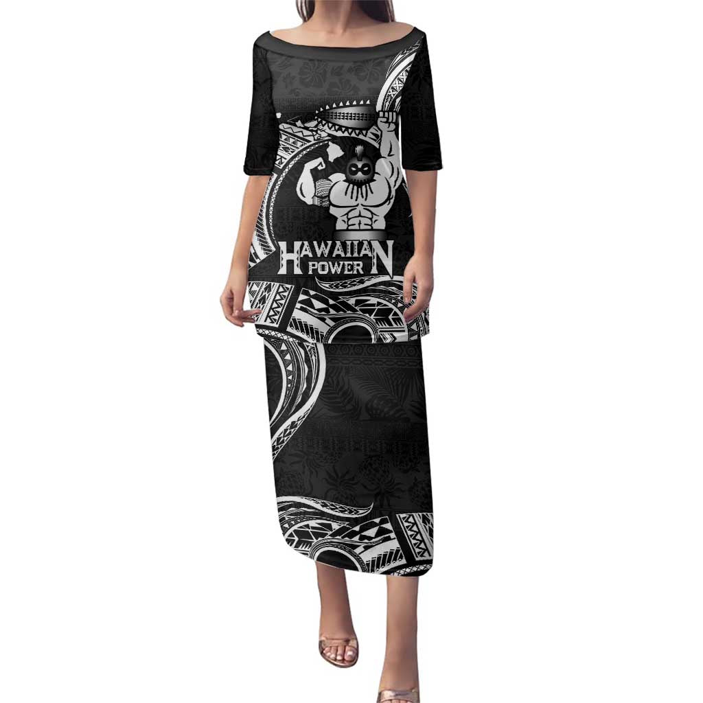 Black Hawaii Ikaika Warrior Family Matching Puletasi and Hawaiian Shirt Hawaiian Power LT14 Mom's Dress Black - Polynesian Pride