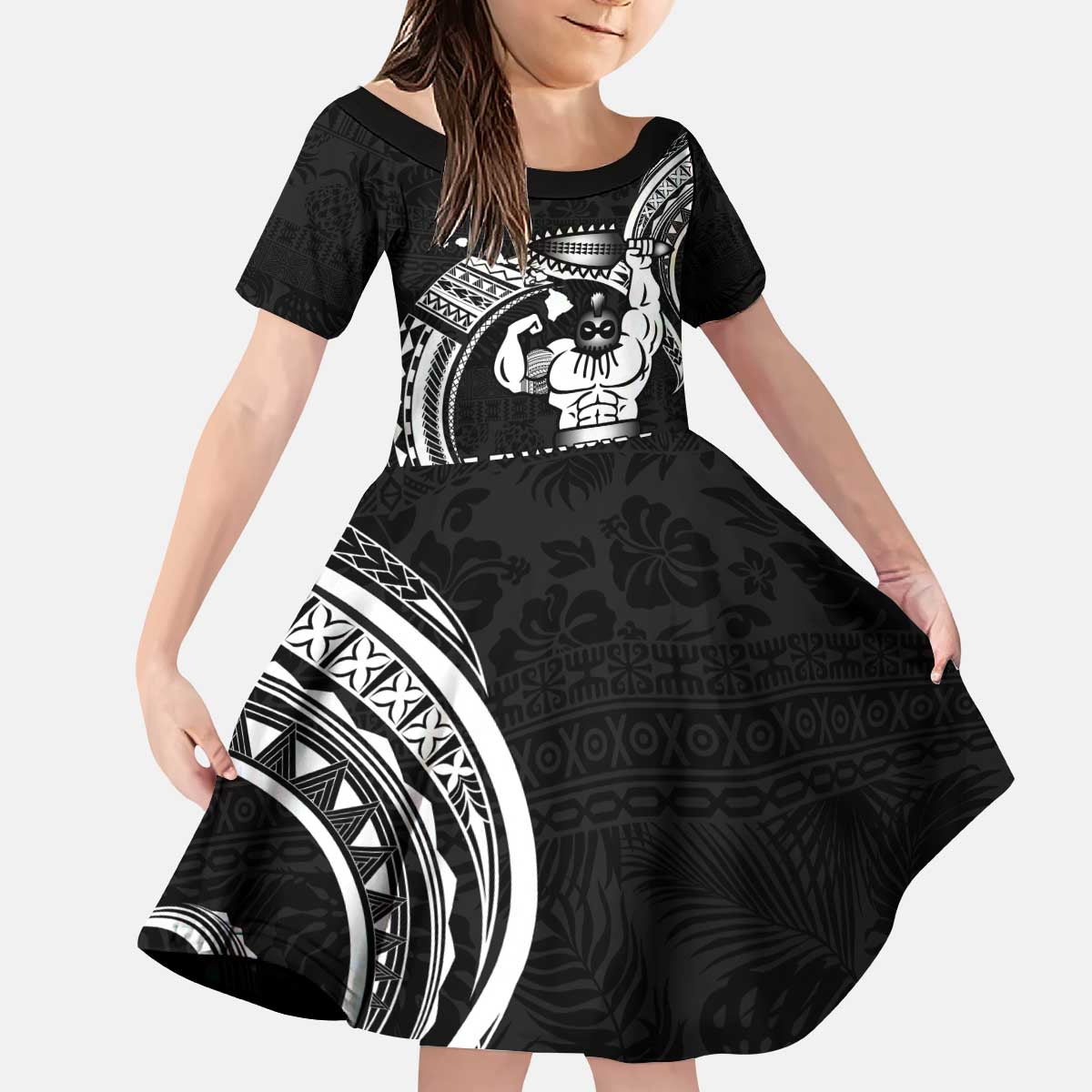 Black Hawaii Ikaika Warrior Kid Short Sleeve Dress Hawaiian Power LT14 KID Black - Polynesian Pride