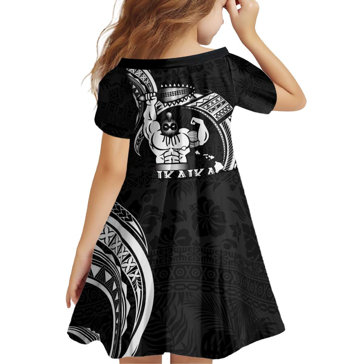 Black Hawaii Ikaika Warrior Kid Short Sleeve Dress Hawaiian Power LT14 - Polynesian Pride