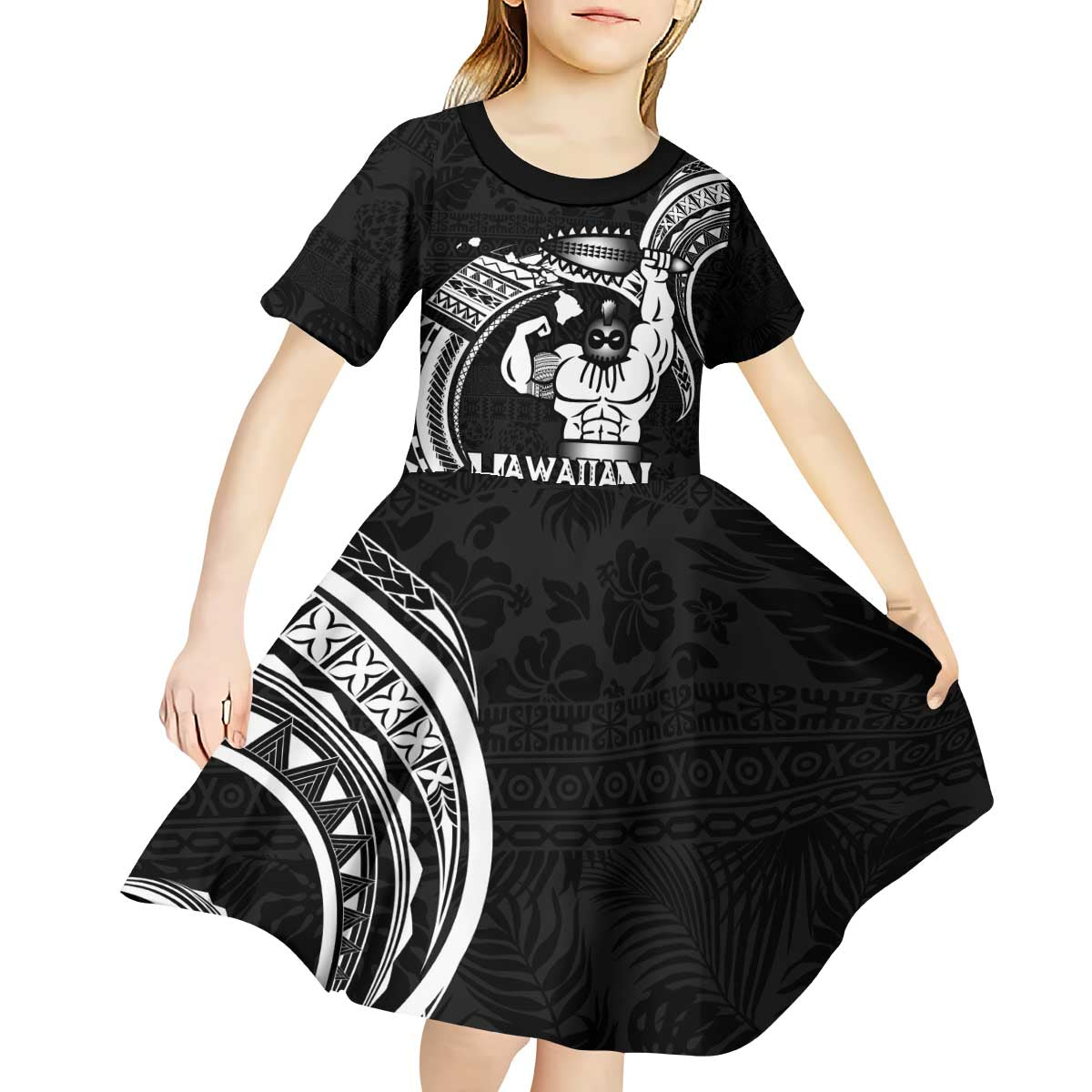 Black Hawaii Ikaika Warrior Kid Short Sleeve Dress Hawaiian Power LT14 - Polynesian Pride