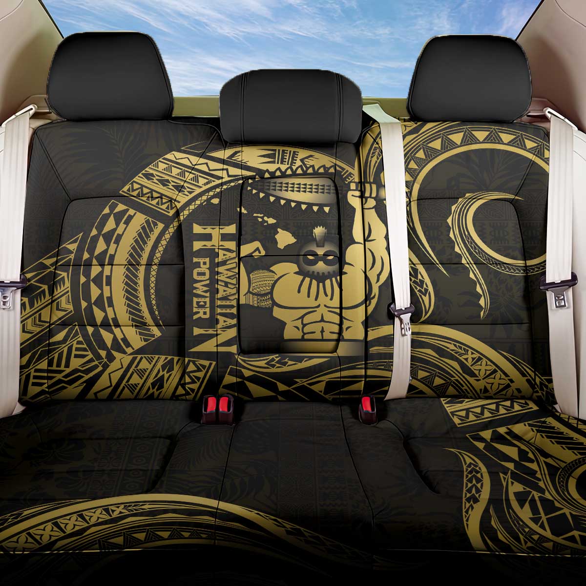 Gold Hawaii Ikaika Warrior Back Car Seat Cover Hawaiian Power LT14 One Size Gold - Polynesian Pride