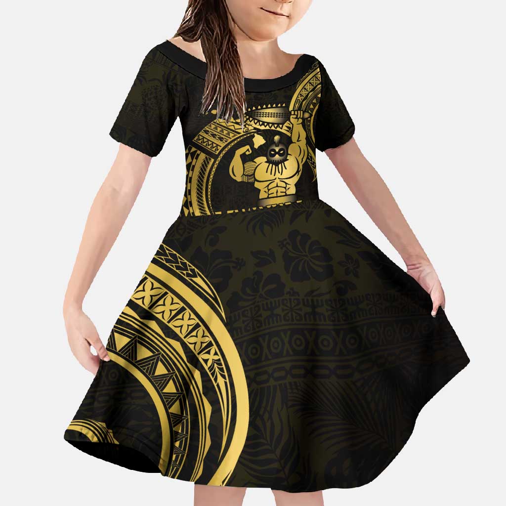 Gold Hawaii Ikaika Warrior Family Matching Mermaid Dress and Hawaiian Shirt Hawaiian Power LT14 Daughter's Dress Gold - Polynesian Pride