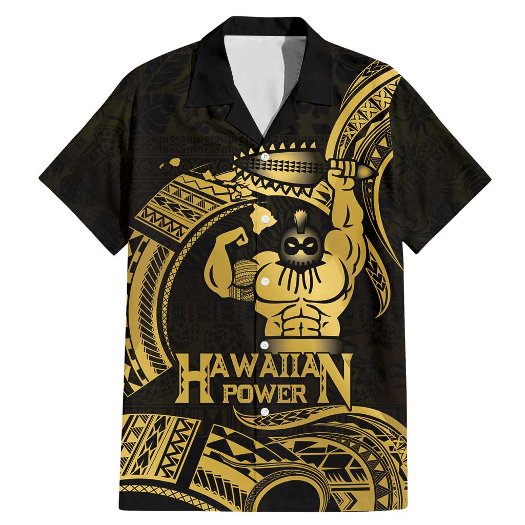 Gold Hawaii Ikaika Warrior Family Matching Mermaid Dress and Hawaiian Shirt Hawaiian Power LT14 Dad's Shirt - Short Sleeve Gold - Polynesian Pride
